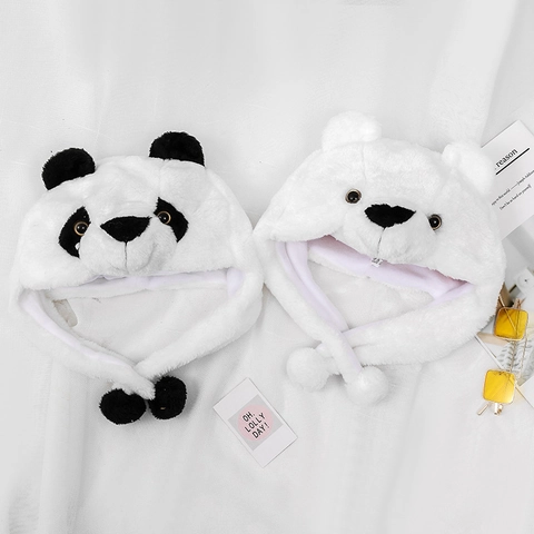 Lindo Gorro de Felpa de Panda y Oso Polar con Orejeras Gorro de Trampero de Piel Sintética Cálido de Invierno para Niños Adultos Mujeres