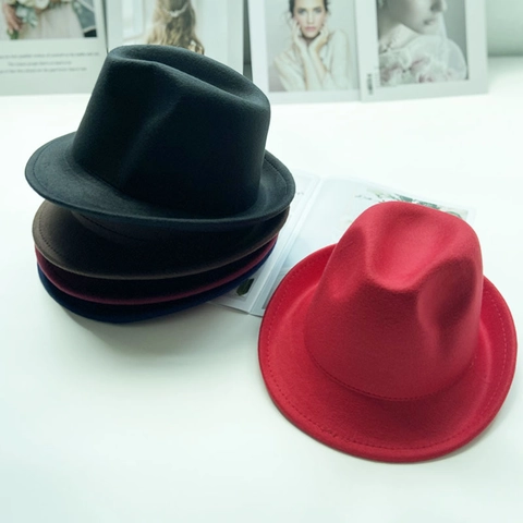 Sombrero Fedora de Fieltro Estilo Coreano para Mujer Color Sólido Ala Enrollada Panama Jazz Hat Accesorios de Moda Otoño Invierno