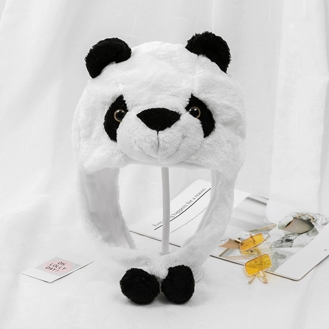 Cute Cartoon Panda Polar Bear Plush Earflap Hat Warm Winter Faux Fur Trapper Hat With Pom Poms For Kids Adults Women
