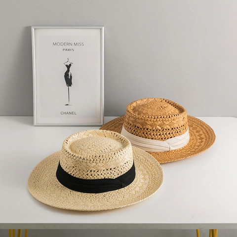 Cappello Boater in Paglia di Carta Intrecciato a Mano per Donna Uomo Tesa Larga Panama Cappello da Sole Traspirante per Vacanze al Mare