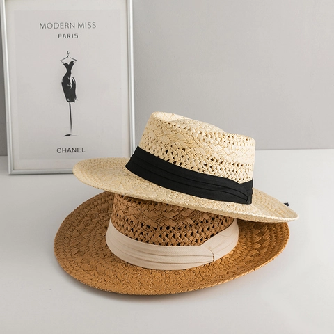 Cappello Boater in Paglia di Carta Intrecciato a Mano per Donna Uomo Tesa Larga Panama Cappello da Sole Traspirante per Vacanze al Mare