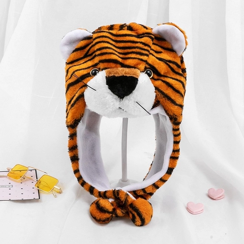 Plush Cartoon Animal Earflap Hat Tiger Panda Husky Bear For Winter Party Cosplay Warm Faux Fur Costume Headwear Unisex