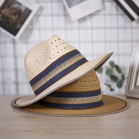 Cappello Fedora in Paglia di Carta Stile Britannico Retrò per Uomo Estate Traspirante Traforato Cappello da Sole da Spiaggia