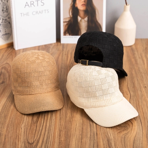 Checkered Woven Paper Straw Baseball Cap For Men Women Breathable Summer Sun Hat With Adjustable Leather Strap Casual Peak Cap