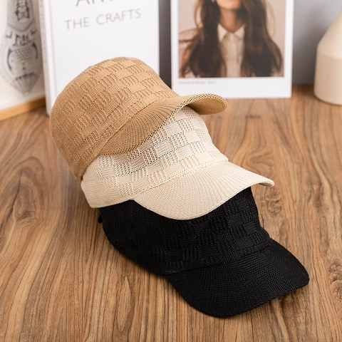 Checkered Woven Paper Straw Baseball Cap For Men Women Breathable Summer Sun Hat With Adjustable Leather Strap Casual Peak Cap