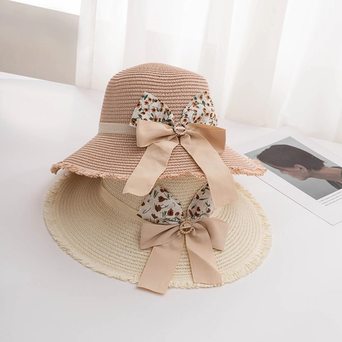 Sombrero de Sol para Mujer Plegable de Paja de Papel Sombrero de Pescador con Lazo y Borde de Flecos Transpirable Playa Verano