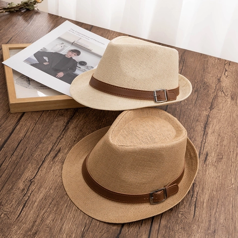 Vintage Straw Fedora Hat For Men Women Summer Sun Protection Breathable Jazz Panama Hat With Leather Band Beach Travel Hat