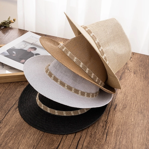 Vintage Papierstroh Fedora Hut Für Herren Damen Sommer Sonnenschutz Atmungsaktiv Strand Jazz Hut Breite Krempe Panama Strohhut