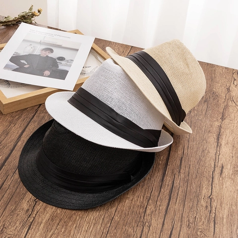 Summer Straw Fedora Hat For Men Women Breathable Sun Protection Beach Jazz Sun Hat Retro Wide Brim Paper Straw Hat With Ribbon Decor