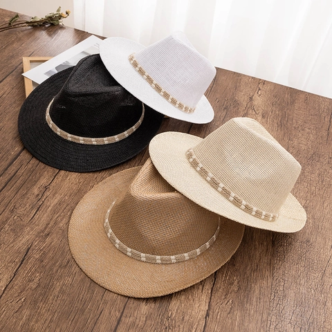 Vintage Papierstroh Fedora Hut Für Herren Damen Sommer Sonnenschutz Atmungsaktiv Strand Jazz Hut Breite Krempe Panama Strohhut