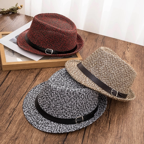 Vintage Χάρτινο Άχυρο Fedora Καπέλο Για Άνδρες Γυναίκες Καλοκαιρινή Προστασία Από Τον Ήλιο Αναπνεύσιμο Jazz Καπέλο Με Πόρπη Ζώνης Κοντό Γείσο