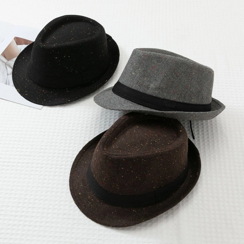 Vintage Men's Fedora Hat Speckled Pattern British Style Jazz Hat For Elderly Men Winter Warm Gentleman Hat Polyester Cotton Blend