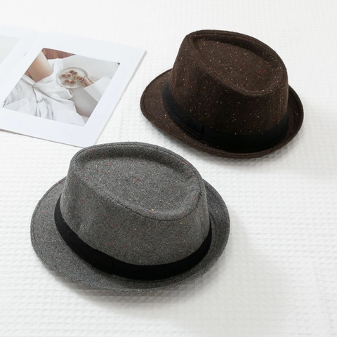 Vintage Men's Fedora Hat Speckled Pattern British Style Jazz Hat For Elderly Men Winter Warm Gentleman Hat Polyester Cotton Blend