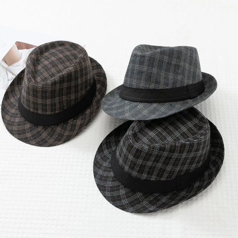 Britischer Vintage Plaid Fedora Hut Für Damen Herren Herbst Winter Jazz Kappe Gentleman Stilvoll Polyester Baumwoll Mischung