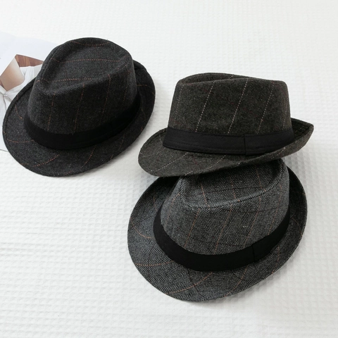 Heren Vintage Fedora Hoed Klassiek Visgraat Ruit Retro Britse Stijl Jazz Hoed Met Lint Voor Dagelijks Casual Outdoor Party Accessoire