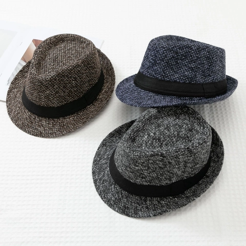 Klassieke Heren Fedora Hoed Britse Stijl Gemengd Weefsel Retro Jazz Trilby Hoed Met Zwarte Lintversiering Warme Zonneklep