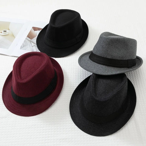 Vintage British Style Acrylic Felt Fedora Hat For Men Women Autumn Winter Jazz Hat With Black Ribbon Decoration Casual Cap