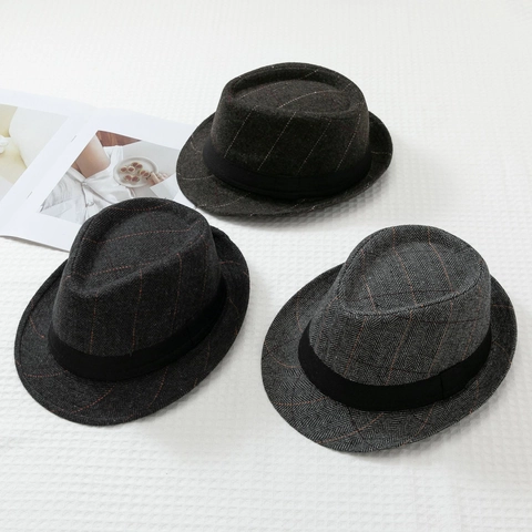 Heren Vintage Fedora Hoed Klassiek Visgraat Ruit Retro Britse Stijl Jazz Hoed Met Lint Voor Dagelijks Casual Outdoor Party Accessoire