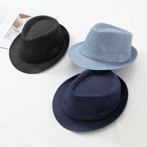Sombrero Fedora de Mezclilla Vintage para Hombre Mujer Elegante Sombrero de Jazz Color Sólido Transpirable Protección Solar