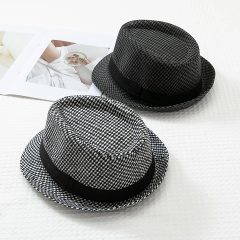 Chapeau Fedora Pied-de-Poule de Style Britannique Vintage pour Hommes Chapeau de Gentleman Jazz Automne Hiver Chaud