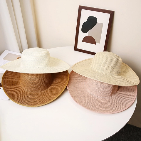 Women Large Brim Paper Straw Sun Hat Summer Beach Vacation Foldable Wide Brim Woven Sunshade Dome Hat For Outdoor