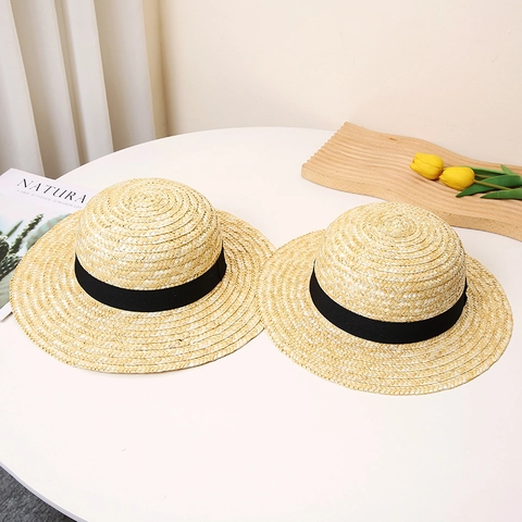 Unisex Wheat Straw Boater Hat Wide Brim Sun Protection Summer Beach Straw Hat For Women Men Vacation Pastoral Straw Woven Hat