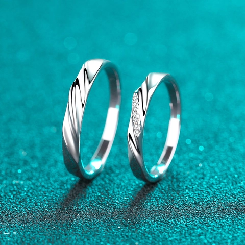 S925 Sterling Silver Moissanite Couple Ring For Women Men Twisted Texture Adjustable Engagement Ring Valentine Gift Vintage Jewelry