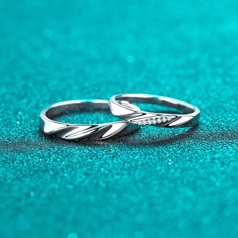 S925 Sterling Silver Moissanite Couple Ring For Women Men Twisted Texture Adjustable Engagement Ring Valentine Gift Vintage Jewelry