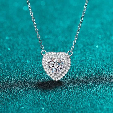 925 Sterling Silver Heart Moissanite Pendant Necklace For Women Exquisite Zirconia Halo Clavicle Chain Jewelry Gift