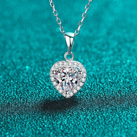 Collana con Pendente a Cuore in Argento Sterling 925 Donna Moissanite Zirconia Intarsiata Catena Gioielli Raffinati