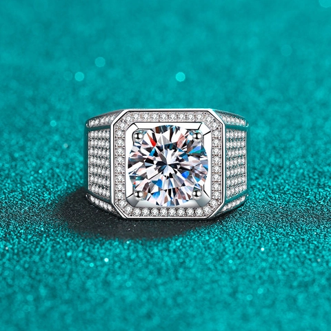 Luxury Men 925 Sterling Silver Moissanite Ring Square Pave Zirconia Band Ring For Boyfriend Gift Men Fine Jewelry