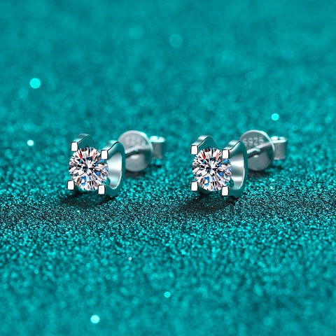 Pendientes de Botón de Moissanita de Plata de Ley 925 Forma de Cabeza de Toro Corte Brillante Redondo Color D VVS1 Joyería Regalo Mujer