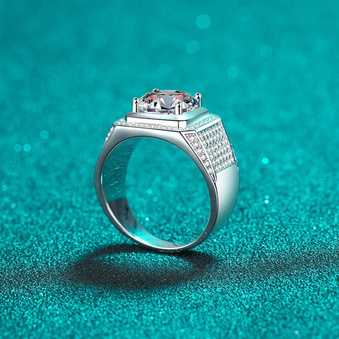 Luxury Men 925 Sterling Silver Moissanite Ring Square Pave Zirconia Band Ring For Boyfriend Gift Men Fine Jewelry