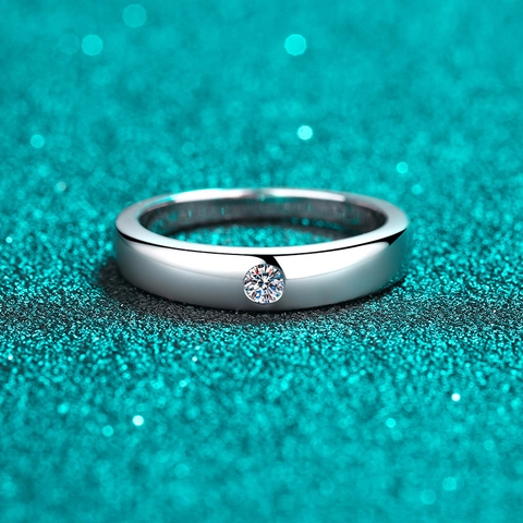 S925 Sterling Silver Moissanite Ring For Women Men Minimalist Solitaire 10pt Round Cut Moissanite Ring Retro Geometric Jewelry Gift