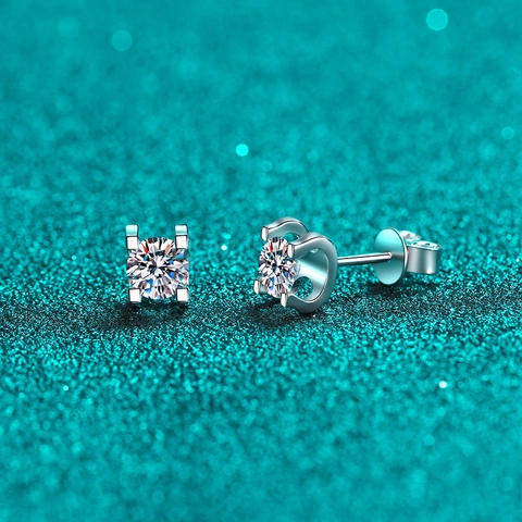 Pendientes de Botón de Moissanita de Plata de Ley 925 Forma de Cabeza de Toro Corte Brillante Redondo Color D VVS1 Joyería Regalo Mujer