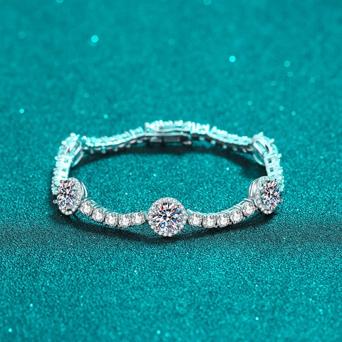 Luxury S925 Sterling Silver Moissanite Bracelet Cluster Set Moissanite Tennis Bracelet For Women Elegant Jewelry Gift