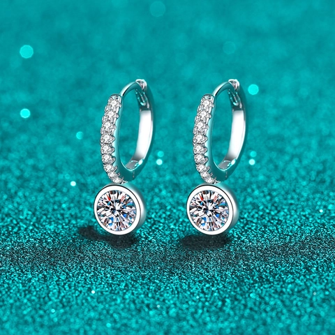 Orecchini a Cerchio in Argento Sterling S925 Con Moissanite per Donna Orecchini con Pietre Preziose Taglio Rotondo Regalo Gioielli di Lusso
