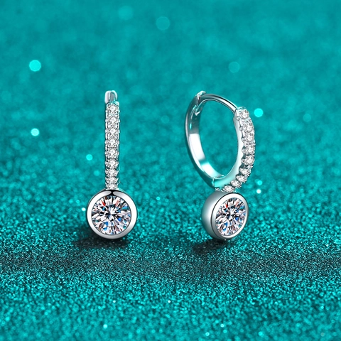 Orecchini a Cerchio in Argento Sterling S925 Con Moissanite per Donna Orecchini con Pietre Preziose Taglio Rotondo Regalo Gioielli di Lusso