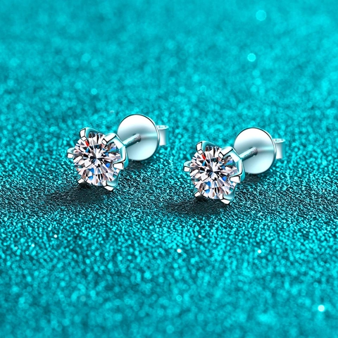 S925 Sterling Silver Moissanite Stud Earrings For Women 6-Claw Round Zirconia Screw-Back Simple Fashion Fine Jewelry Gift