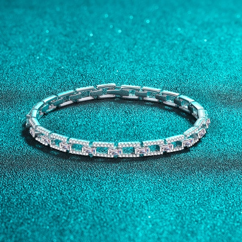 Bracciale in Argento Sterling S925 con Moissanite Lusso Rettangolo Maglia Geometrica Pavé Intarsiato per Donna Regalo Gioielli