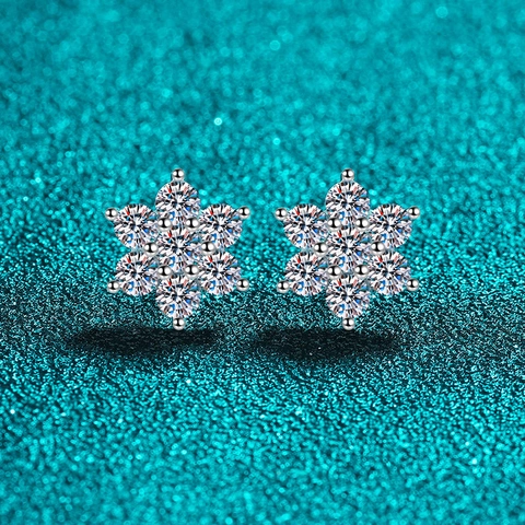 Pendientes de Botón de Girasol de Moissanita de Plata de Ley 925 Elegantes para Mujer Copo de Nieve Brillante Joyería de Boda