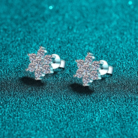 Pendientes de Botón de Girasol de Moissanita de Plata de Ley 925 Elegantes para Mujer Copo de Nieve Brillante Joyería de Boda