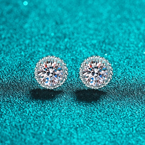 Pendientes de Botón de Plata de Ley 925 con Moissanita para Mujer Circonia de Corte Redondo Pendientes Halo Joyería Clásica