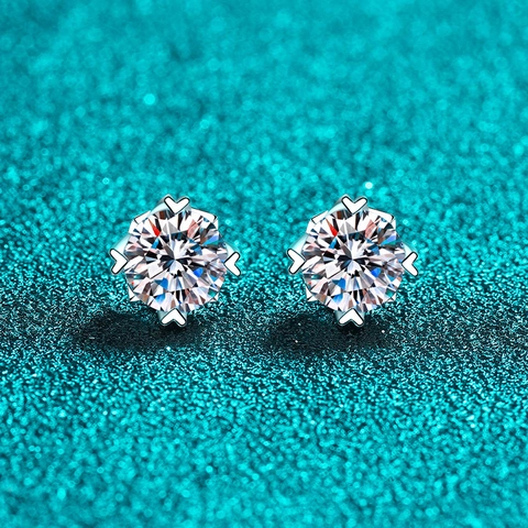 925 Sterling Silver Moissanite Stud Earrings Round Brilliant Cut 6-Prong Screw Back Exquisite Zirconia Earrings For Women Jewelry
