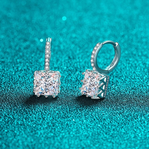 S925 Sterling Silver Princess Cut Moissanite Stud Earrings Elegant Square Geometric Jewelry For Women Sparkling Accessory