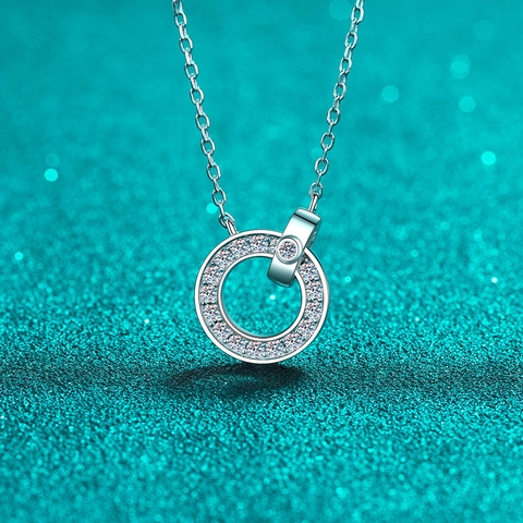 Elegante S925 Sterling Zilveren Moissaniet Halsketting Geometrische Ronde Hanger Voor Dames Minimalistische Sieraden