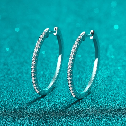 Pendientes de Aro de Lujo de Plata de Ley S925 con Moissanita para Mujer Joyas Redondas en Forma de U Incrustadas