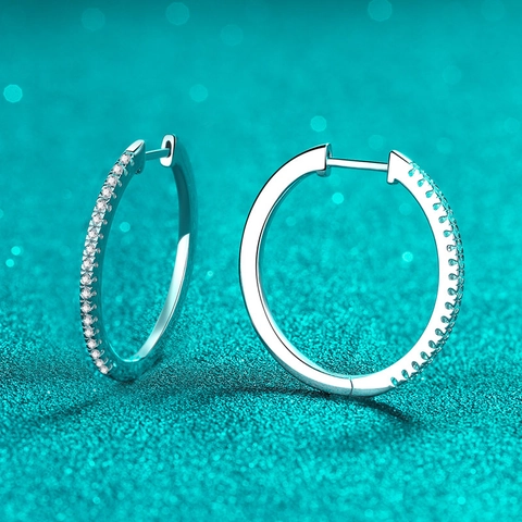 Pendientes de Aro de Lujo de Plata de Ley S925 con Moissanita para Mujer Joyas Redondas en Forma de U Incrustadas