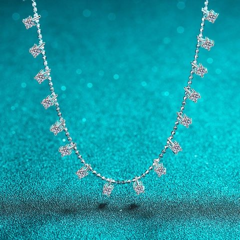 Collana in Argento Sterling S925 Con Moissanite per Donna Ciel Étoilé Nappa Catena Clavicola Elegante Gioielli da Collo Brillanti Regalo