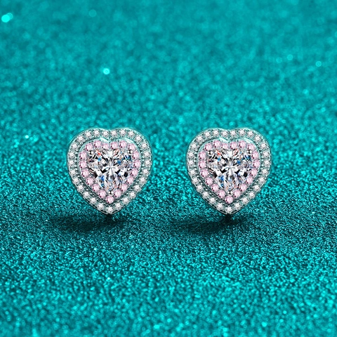 925 Sterling Silver Heart Moissanite Stud Earrings For Women Luxury Heart Shaped Zirconia Halo Earrings Fine Jewelry Gift
